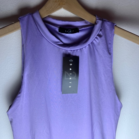 Saints 21 NWT Purple/Lavender High Neck Thong Snap Bodysuit - Size Medium - Picture 2 of 6